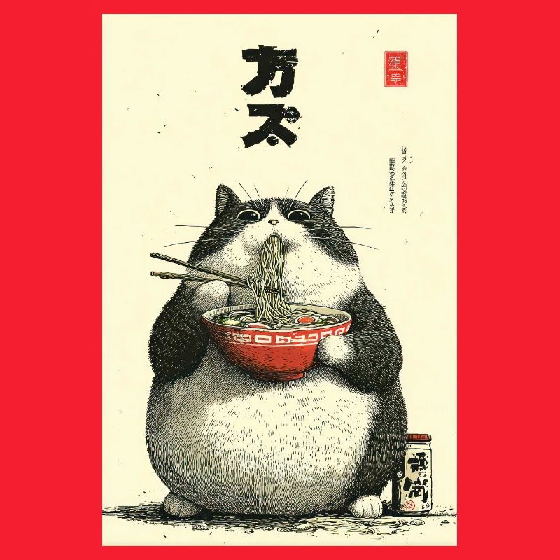 Chonky Cat Ramen Ukiyo-e
