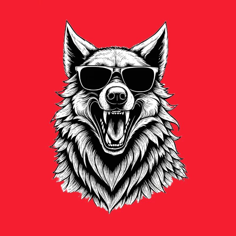 Laughing wolf with sunglasses
