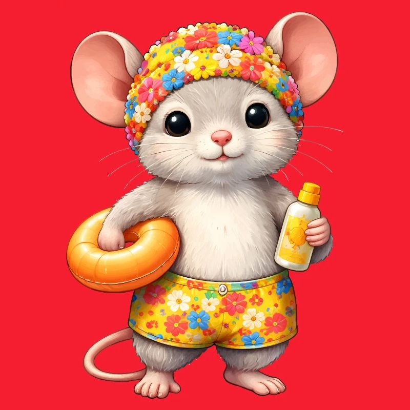 Cute mouse on summer vacation