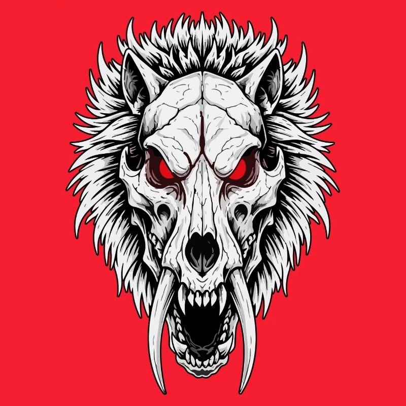 Shamanic Sabertooth Wolf Skull Red Eyes