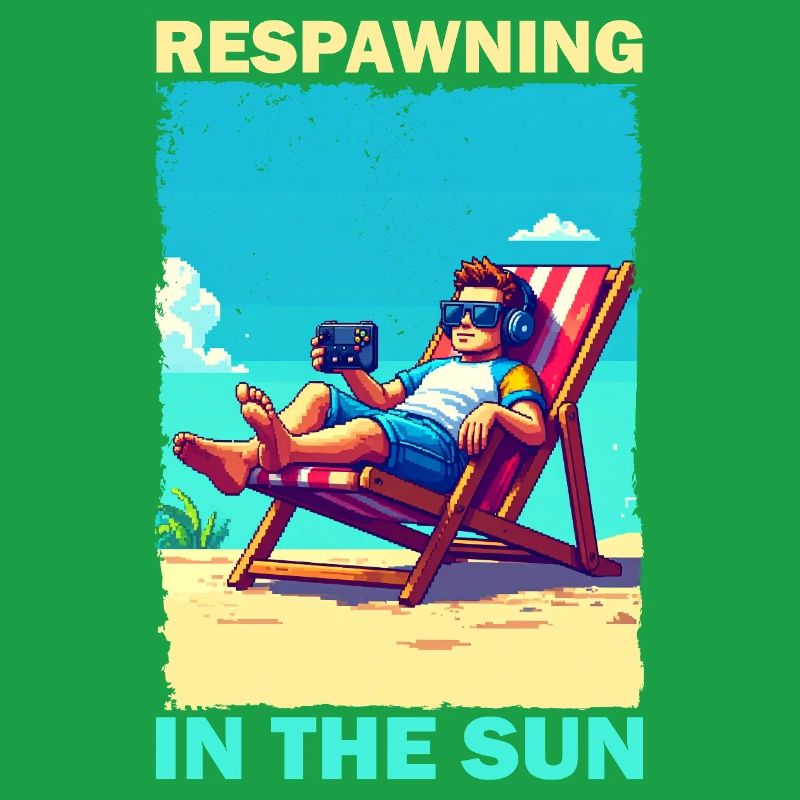 Pixel art beach youth with gaming elements