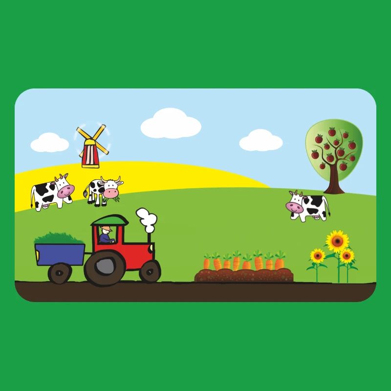 Farm Tractor - Cows Fields Windmill