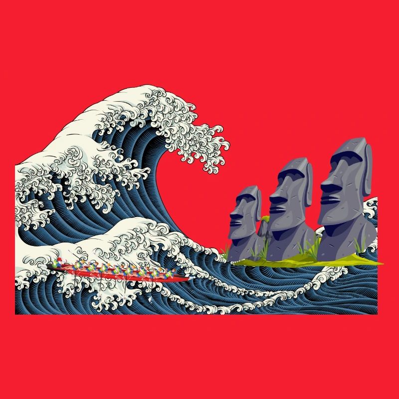 Big Wave Hokusai statues easter island chile
