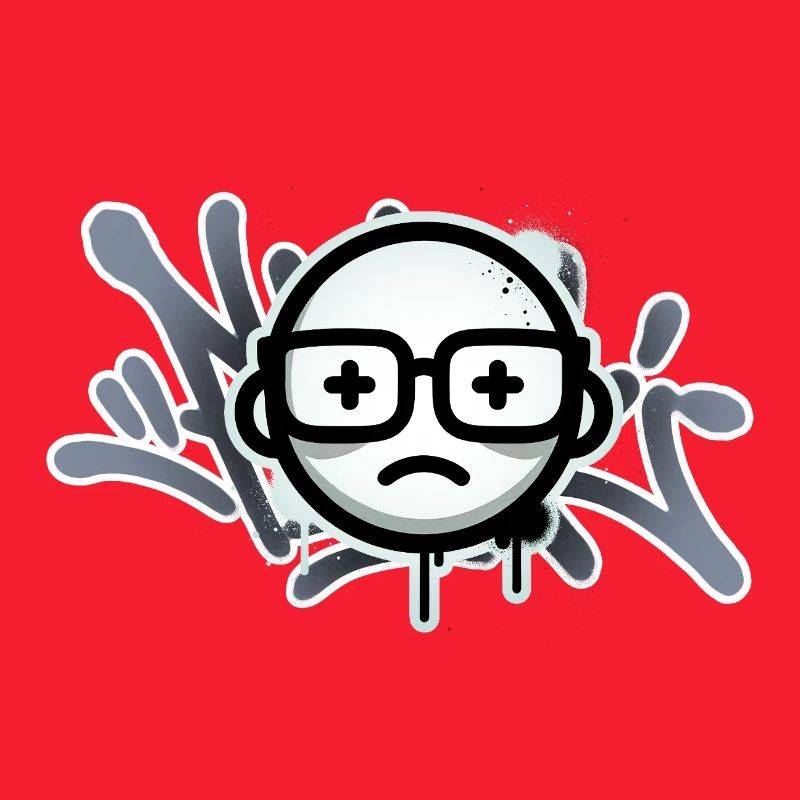 Sad graffiti face with glasses