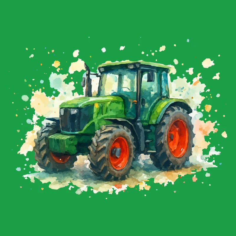 Aquarellischer Traktor mit lebendigen Farben