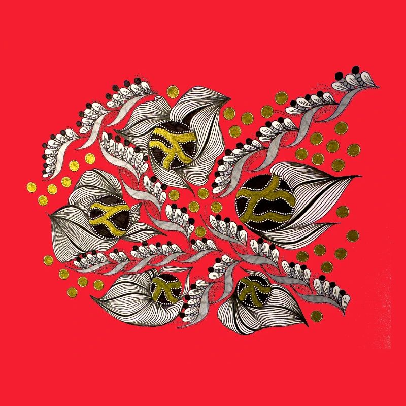 Leaf Lines Pattern with Gold Dots