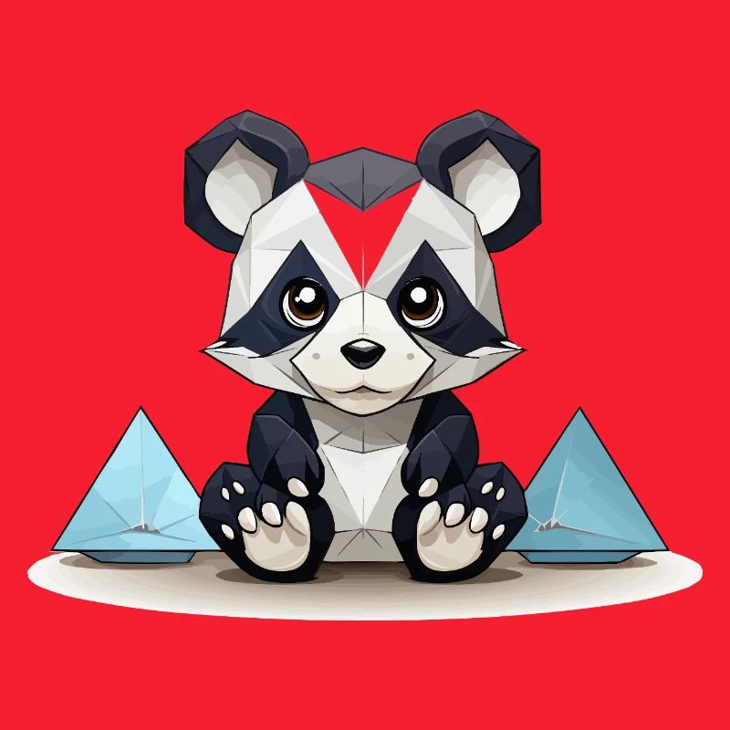 Low-Poly Panda am Eisgebirge