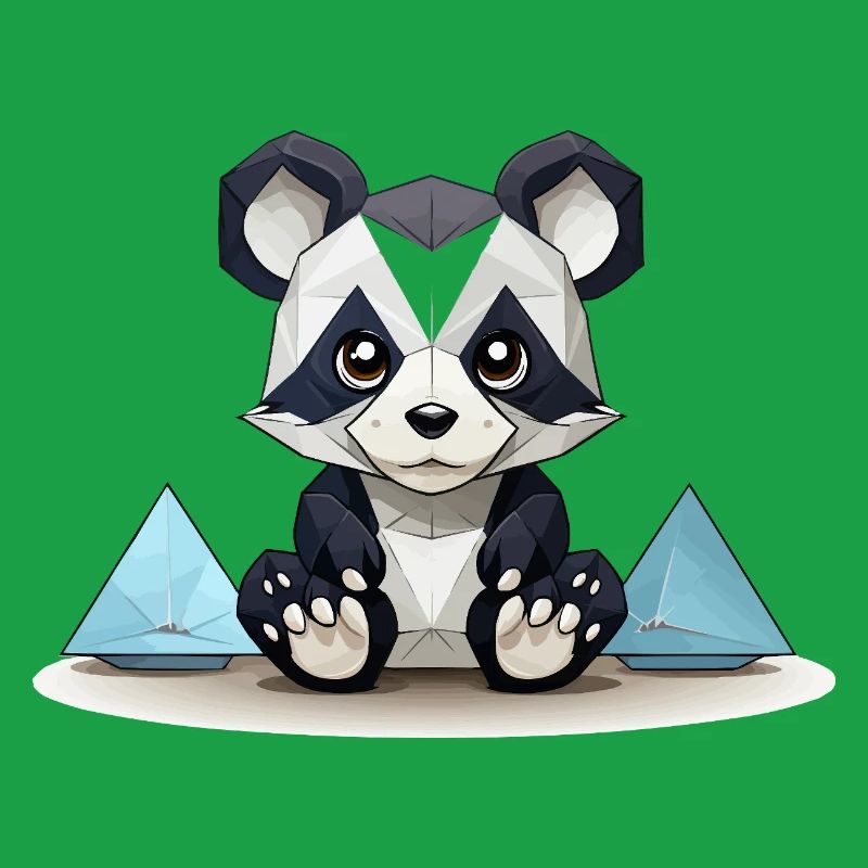 Low-Poly Panda am Eisgebirge