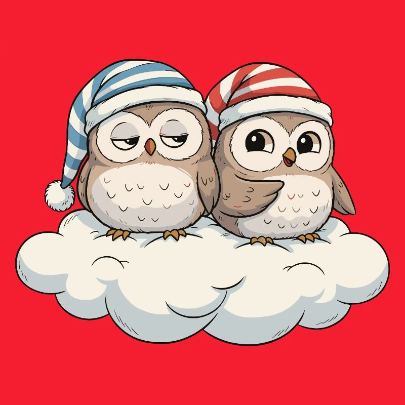 Cloud duo owls with pointed hats