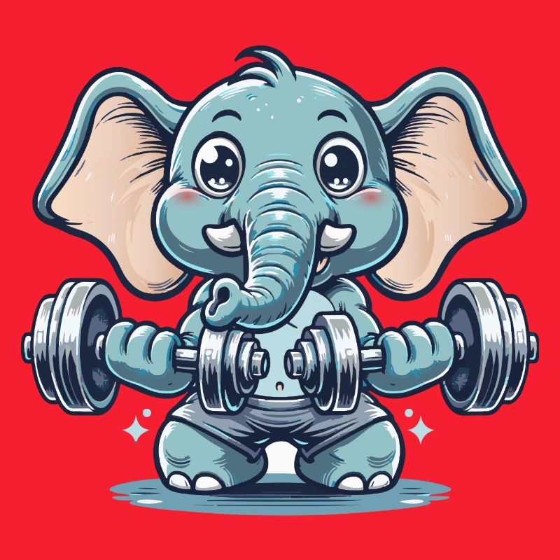 Cute cartoon elephant doing strength training