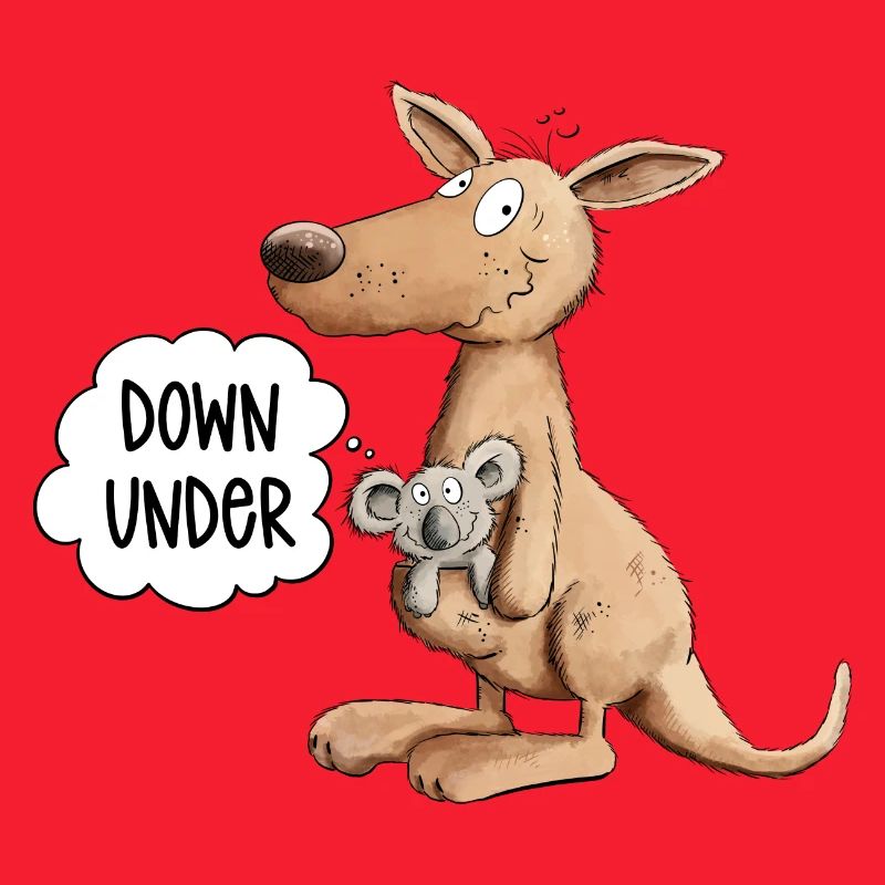 Funny kangaroo with koala bear in a pouch