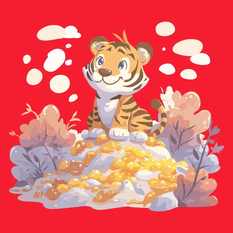 Tigerjunge auf Goldschatz im Herbstwald
