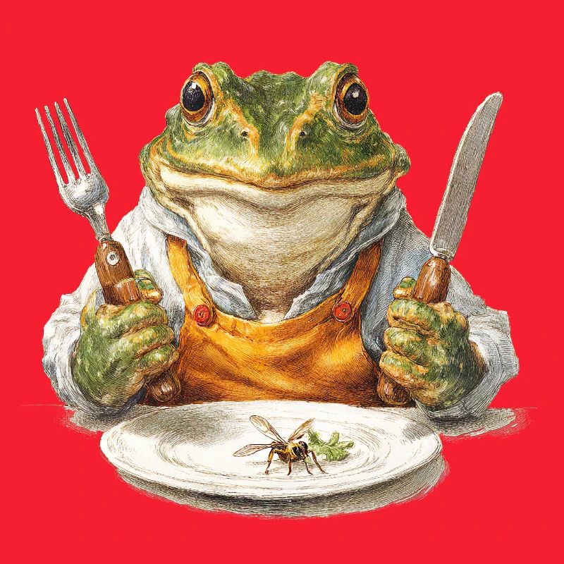 Froschkoch mit Gabel und Messer