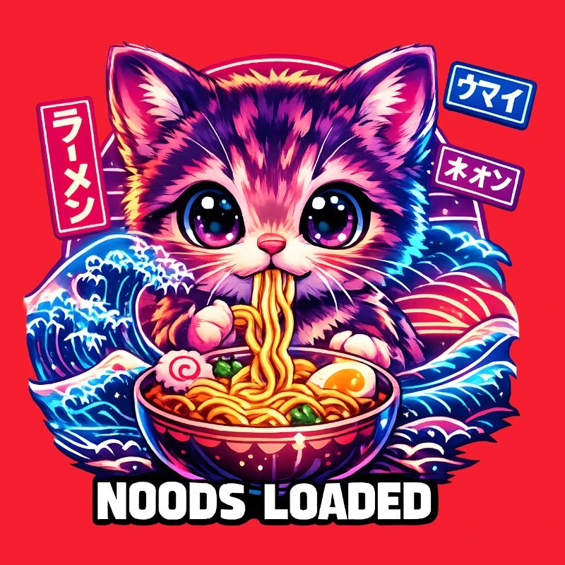 Nouilles ramen au chat néon