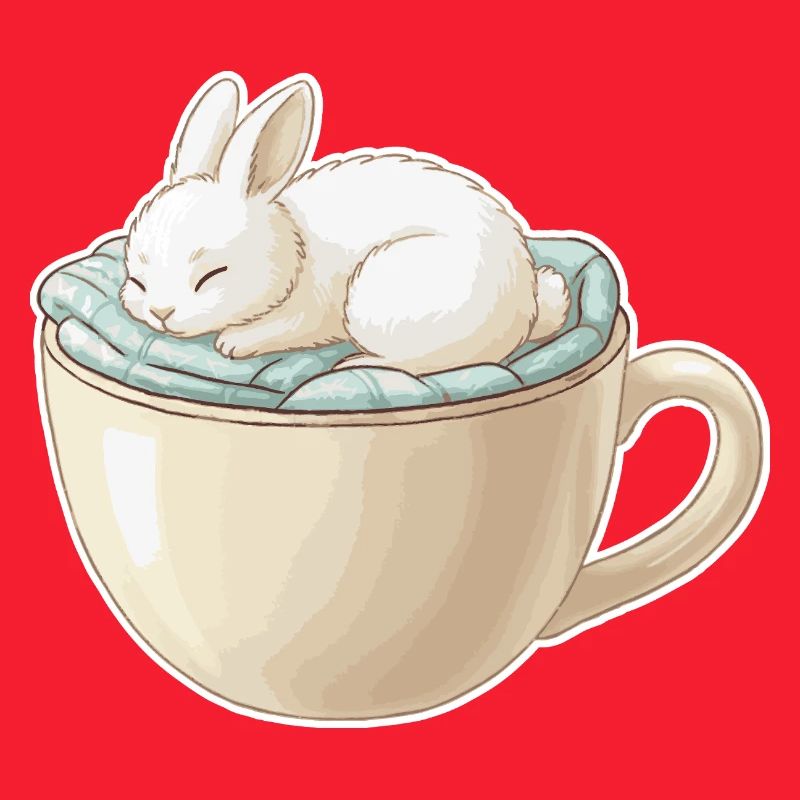 Sleeping rabbit in a cup