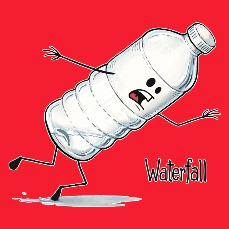 Cascade – Dessin animé de la bouteille d’eau qui tombe