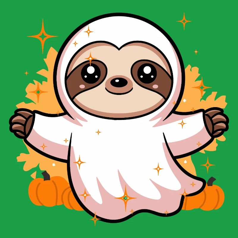 Cute Sloth Ghost Costume with Pumpkins
