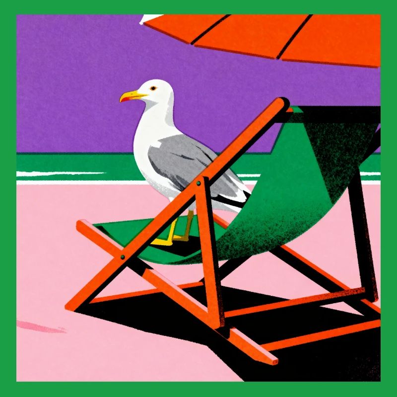 Bunter Strandstuhl und Möwe