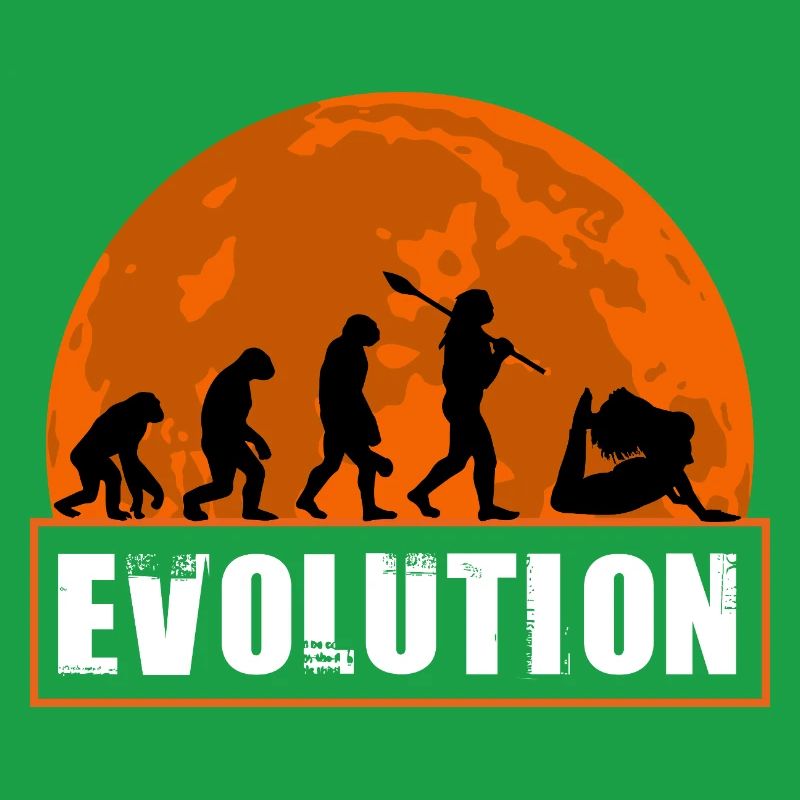 Yoga Evolution Silhouette Sunset Retro