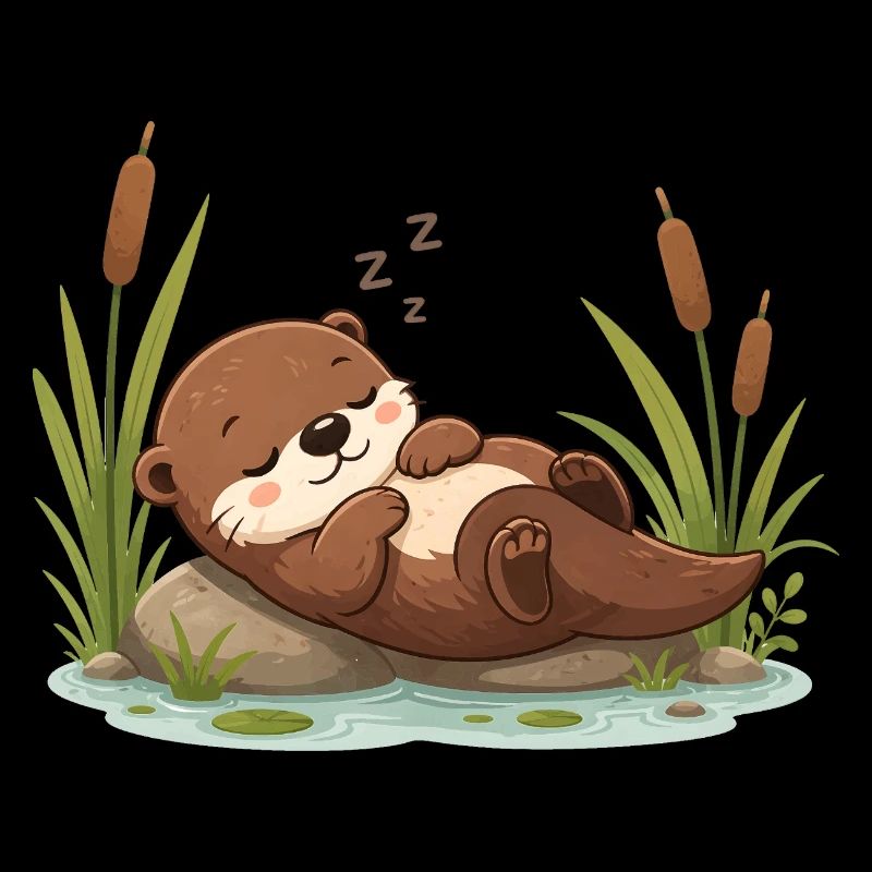Motif d’animal mignon de la loutre dormant à l’étang