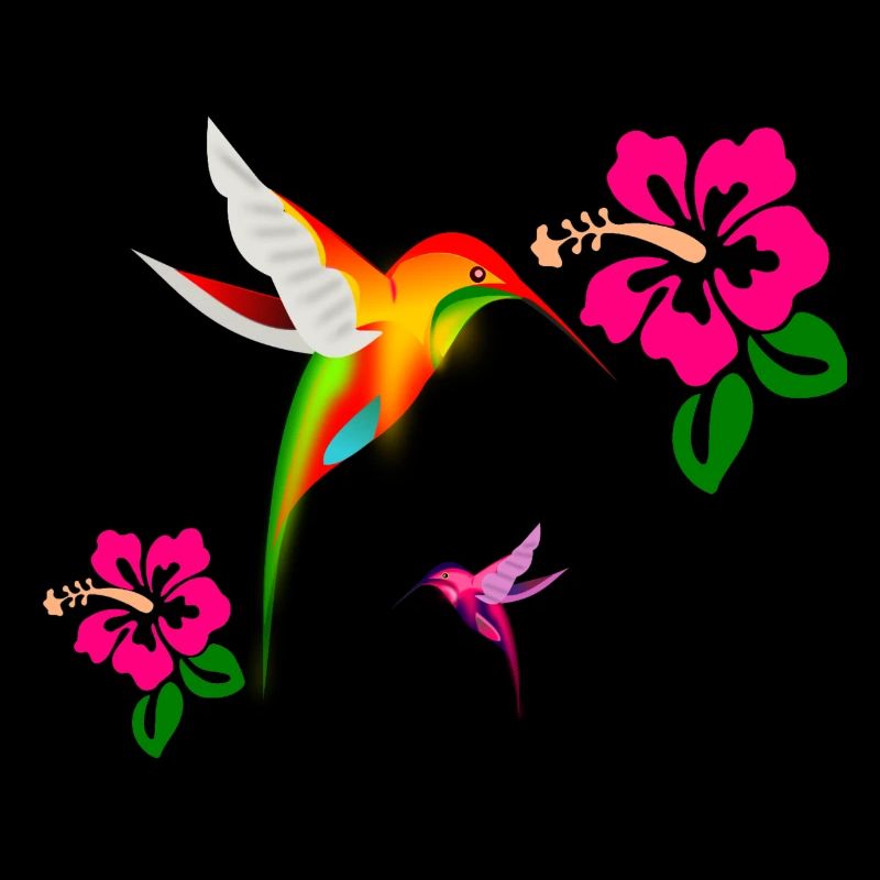 Colibri coloré dans un duo d’hibiscus