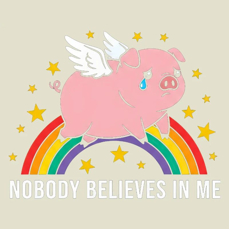 Trauriges Schwein auf Regenbogen
