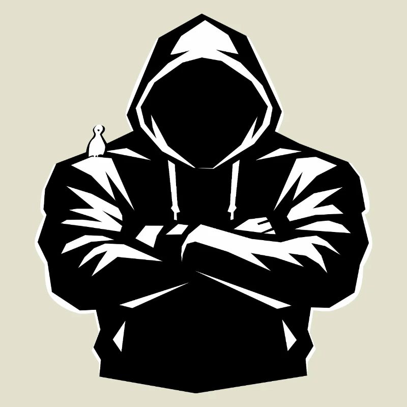 Silhouette à capuche et oiseau