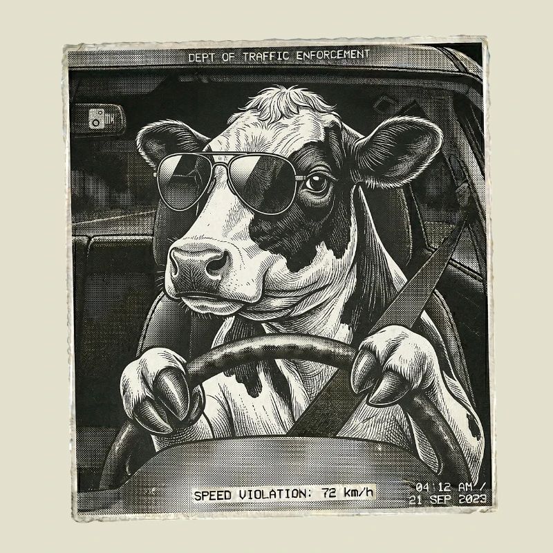 Dairy cow flashed driving a car