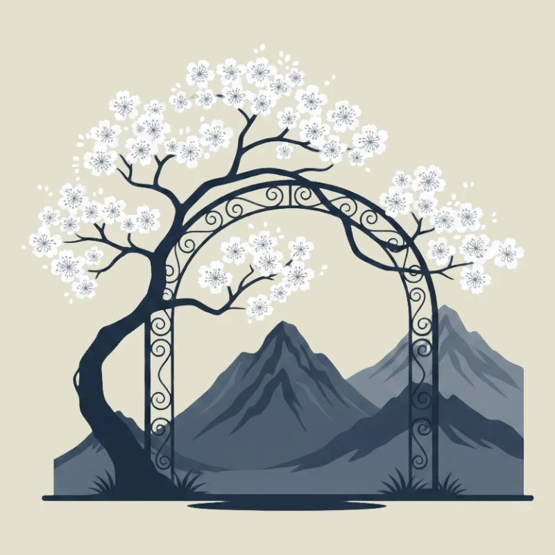 Sakura Bogen über Bergkette