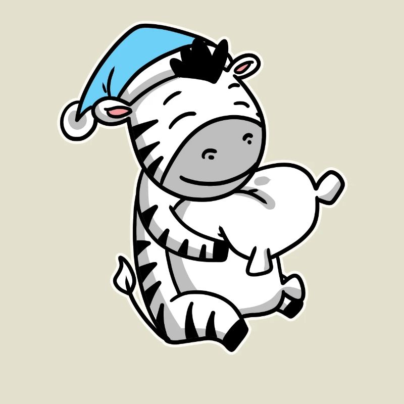 Zebra with pillow and sleeping cap