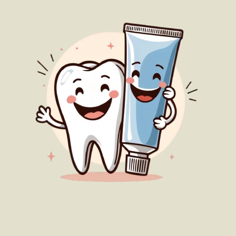 Smiling tooth with toothpaste
