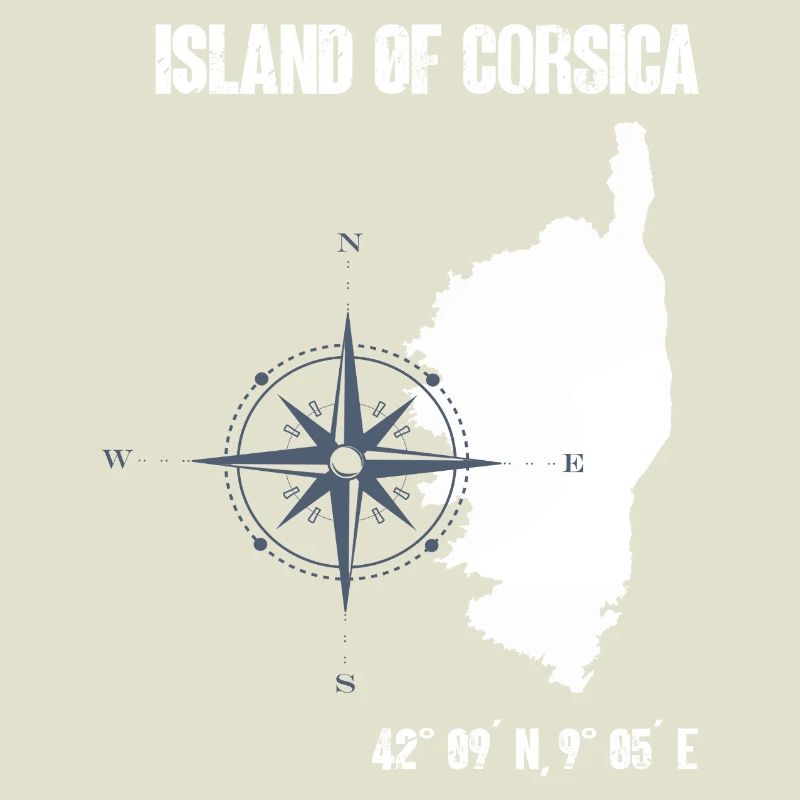 Corsica outline with coordinates compass