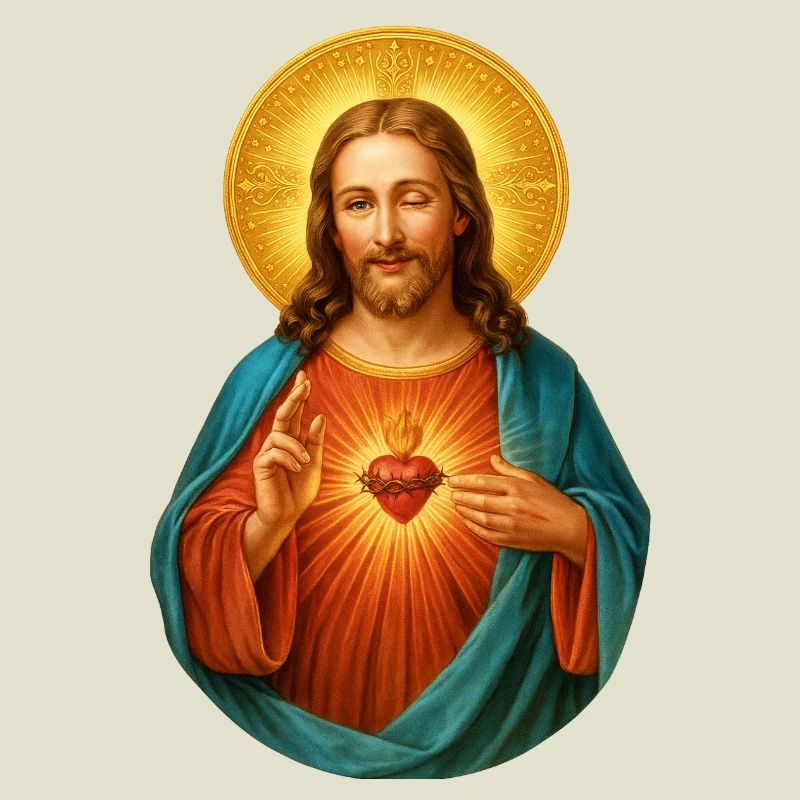 Zwinkernder Jesus Herz Jesu Strahlendes Heilsbild