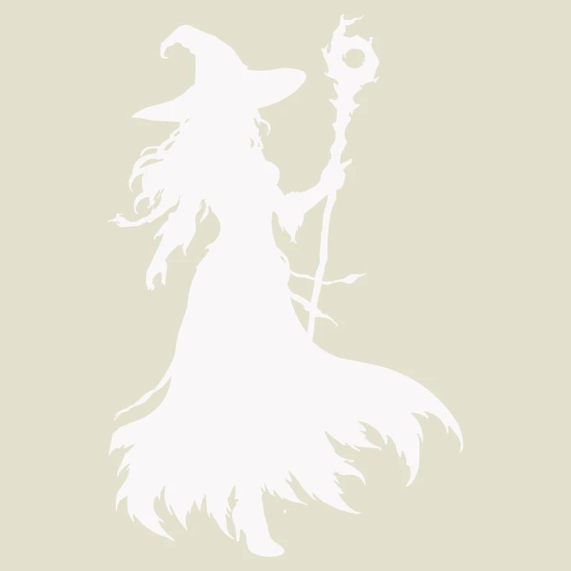 Silhouette de sorcière avec bâton