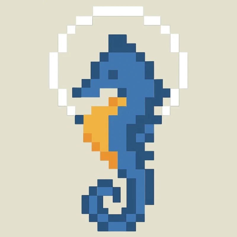 Seepferdchen Pixel Blau