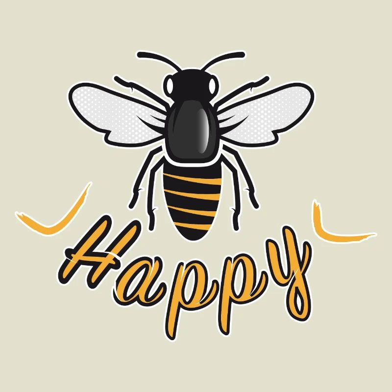 Abeille heureuse avec l’inscription « Happy »