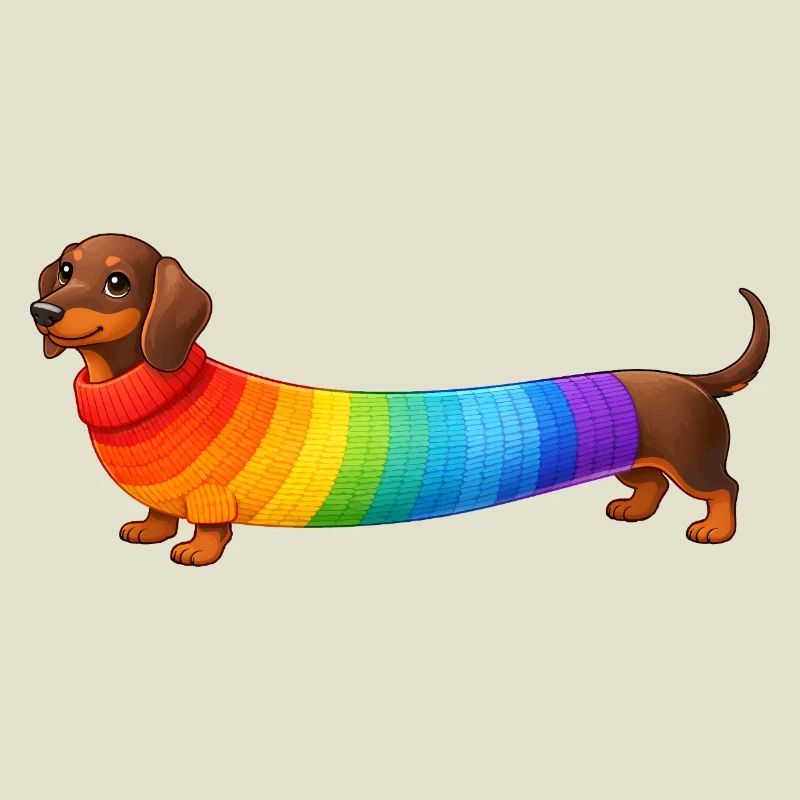 Dackel mit Regenbogen Pullover 