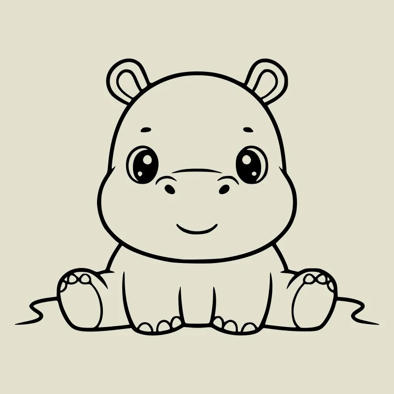Süßes Baby Nilpferd Comic Outline