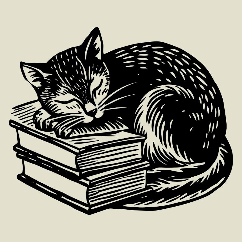 Cat sleeping on book