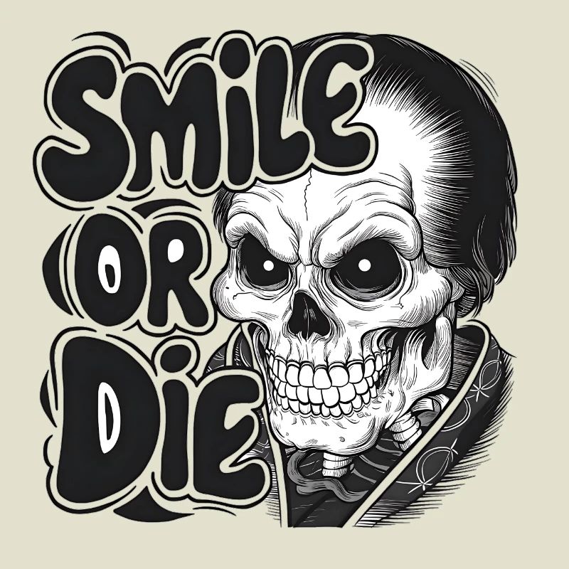 Vampirskelett mit Text Lächeln oder Sterben