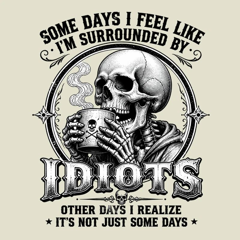Skeleton Drinking Coffee Idiots