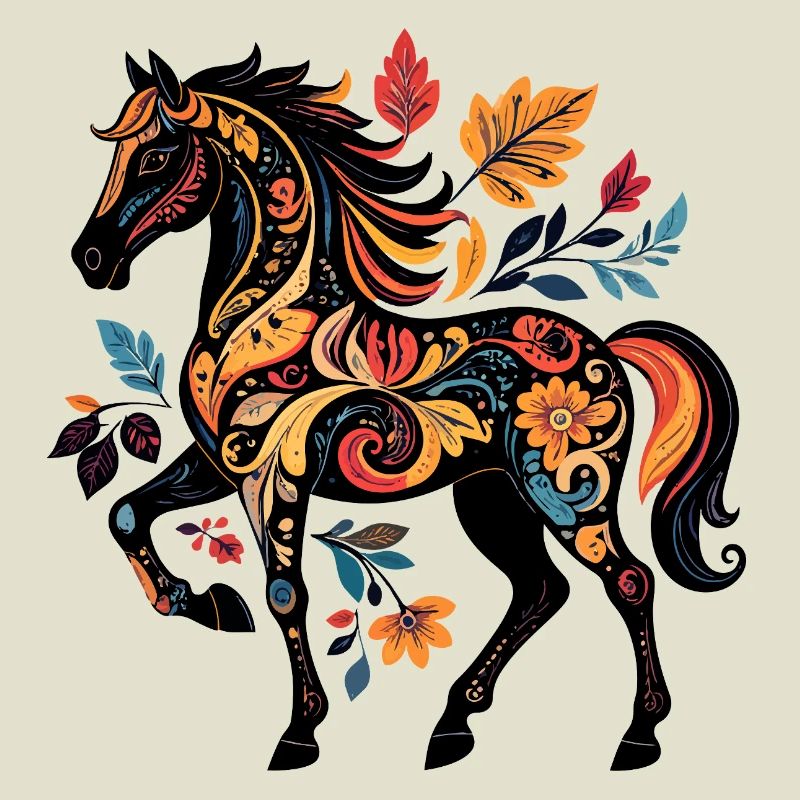 Ornamental horse with leaf patterns