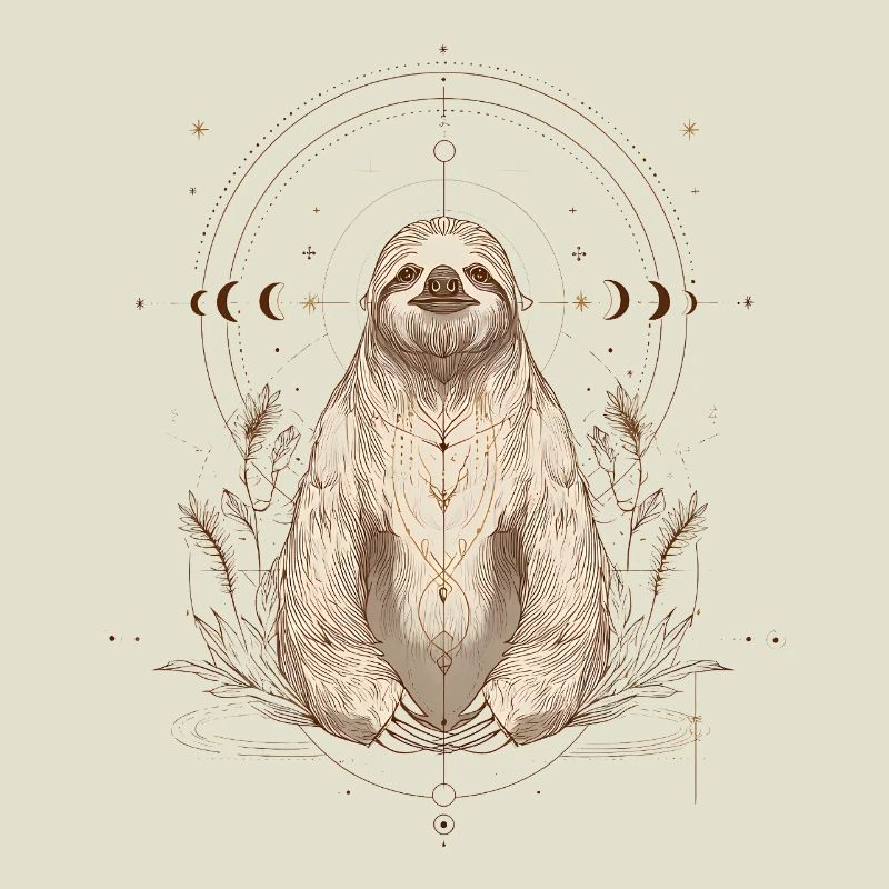Sloth with moon phases in boho style