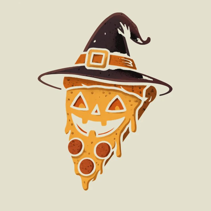 Pumpkin pizza with witch hat