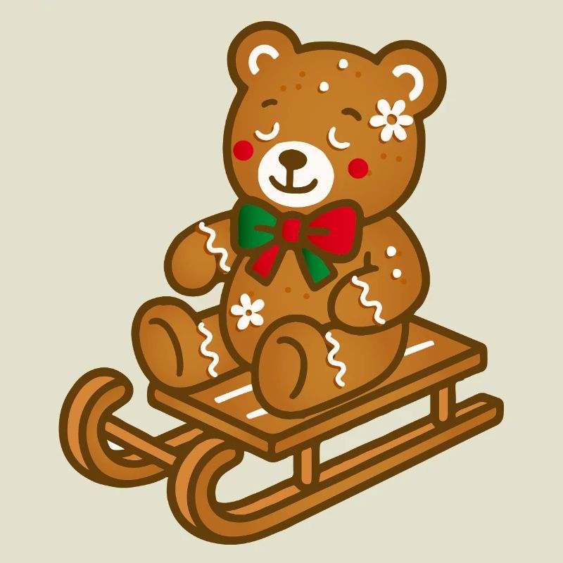 Cute gingerbread teddy bear on nostalgic sleigh