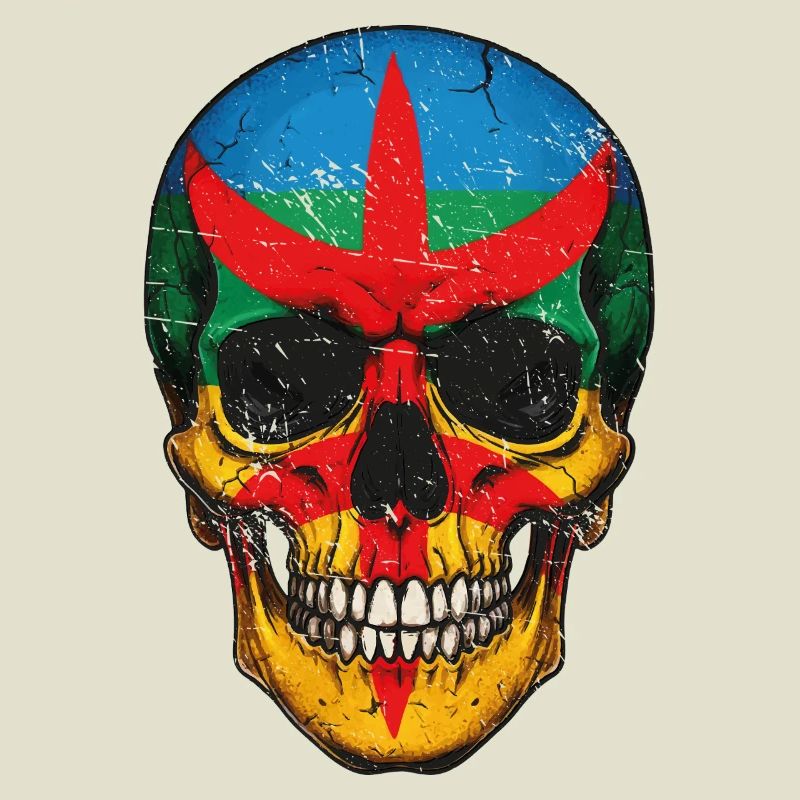 Crâne coloré  de drapeau Berbère - berber skull