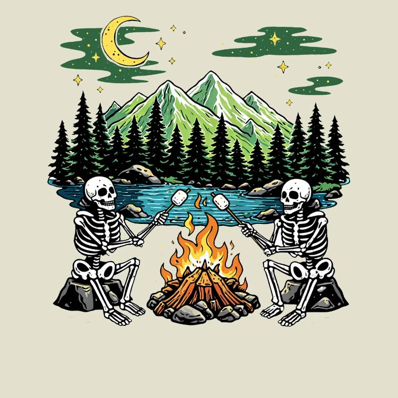 Skeleton Campfire Night Marshmallow Camping Camp