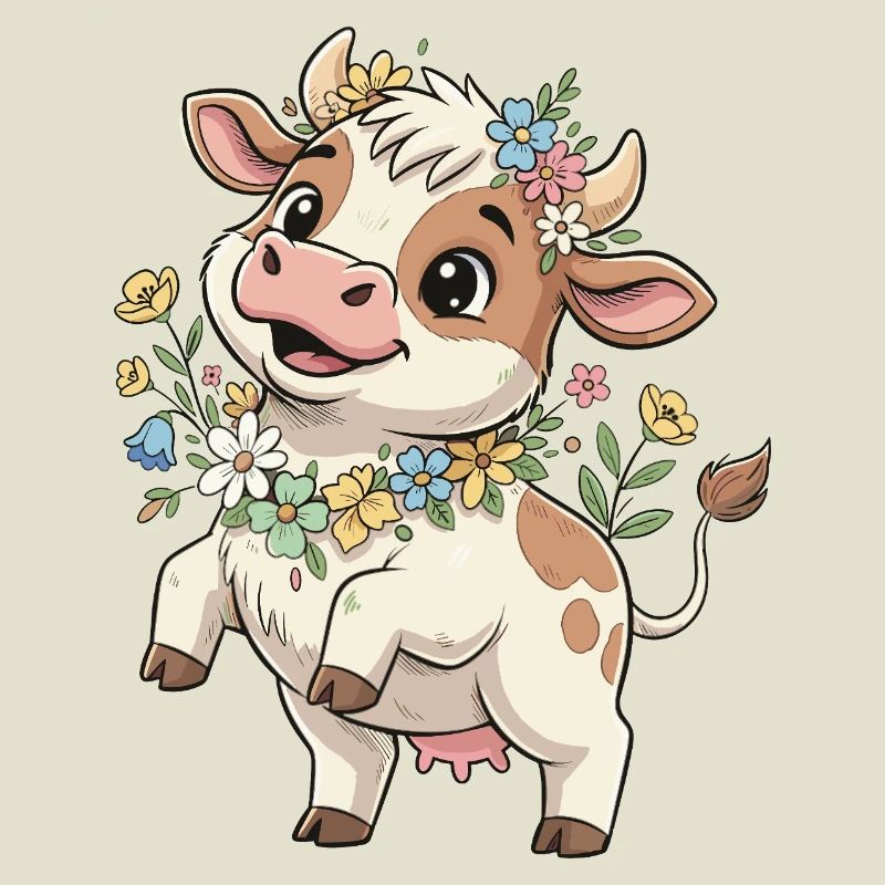 Vache avec une couronne de fleurs