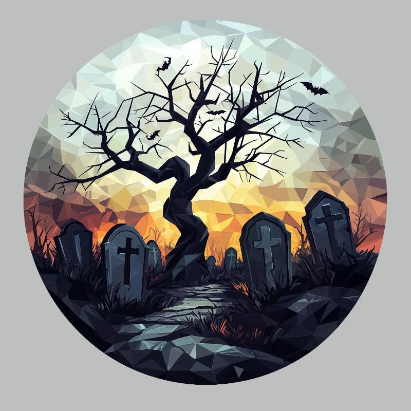 Spukiger Friedhof mit knorrigem Baum