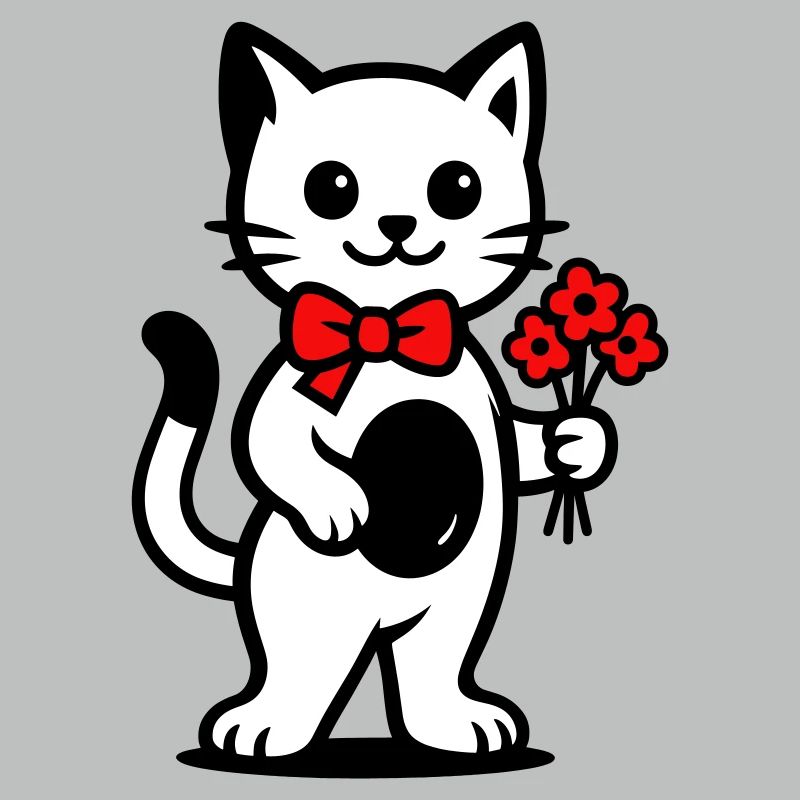 Amoureux des chats kawaii avec ruban rouge